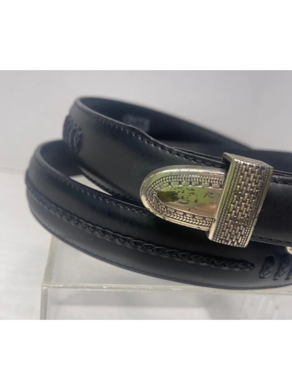 Oynx Brighton Salina Taper Belt Men 42 Black Silver Tone Hardware Braided Leathe